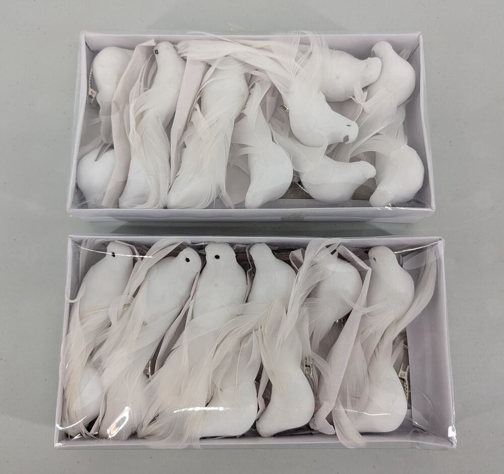 24 Realistic Foam White Doves Clip-On Ornaments Weddings Christmas Trees